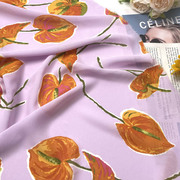 纯棉微透垂坠淡紫色大树叶，花朵印花棉，布料连衣裙衬衫长裙手工面料