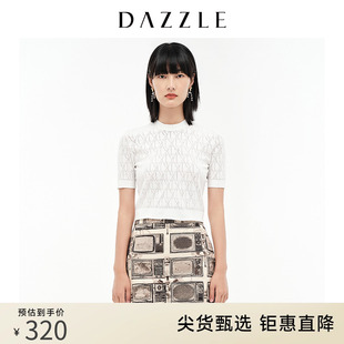 DAZZLE地素奥莱春季白色小众镂空针织衫短袖上衣女