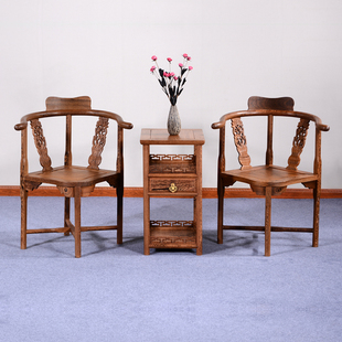 鸡翅木圈椅三件套 红木三角椅中式实木茶椅酒店围椅 仿古茶桌椅子