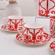 吗爱红色咖啡杯高颜值下午茶，杯子轻奢大容量陶瓷，咖啡具礼盒套装