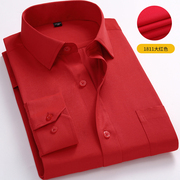 秋季大红色长袖衬衫男青年商务职业工作服西装打底衫有加肥加大码