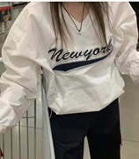韩国chic早春女装运动风复古学院刺绣洋基队棒球衫美式长袖上衣