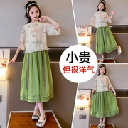 女童夏装短袖套装大儿童新中式，中国风古装汉服唐装，夏季古风潮9岁8