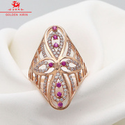 俄罗斯585紫金14k金瑰气质，优雅镶嵌玫红色，宝石戒指送礼首饰金奇麟