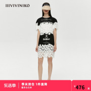 iiiviviniko春夏撞色蕾丝，拼接针织连衣裙，女m120613354d