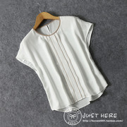 日本原单2023夏女士白色通勤圆领套头衫出口外贸蝙蝠款短袖雪纺衫