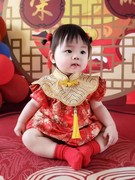 新中式周岁礼服女中国风一岁生日宴会，唐装宝宝夏衣服(夏衣服)婴儿抓周衣服