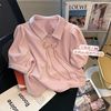 粉色polo领泡泡袖t恤女2023夏季复古中国结别致甜美减龄上衣