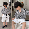 男童衬衫套装韩版潮儿童短袖衣服帅气时髦衬衣男孩夏季斑马纹衬衫