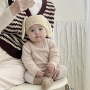 婴儿帽子秋冬0-3-6个月可爱长耳胎帽新生儿男女宝宝春秋季满月帽