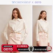 ODTD时尚简约白色烫钻收腰长袖衬衫小众百搭CHENSHOP设计师品牌