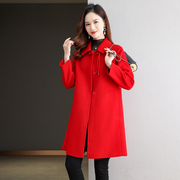 中国红双面羊绒大衣女中长款2023高端秋冬季濮院纯羊毛呢外套