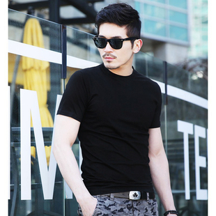 韩版男士夏季修身黑色半袖白色打底衫潮纯棉圆领t恤休闲短袖体恤