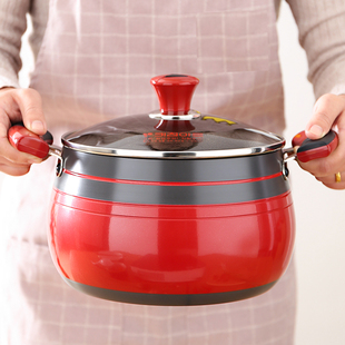 锅吉吉厨汤锅家用进口专用搪瓷珐琅红色，一体不粘锅不锈钢锅具套装