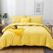 全棉纯色简约斜纹床笠四件套，素色床单被套床上用品。