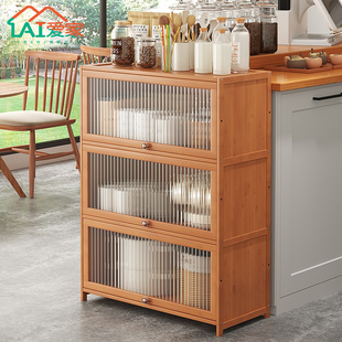 厨房置物柜落地多功能餐边柜，收纳带门实木现代简约烤箱架家用碗柜