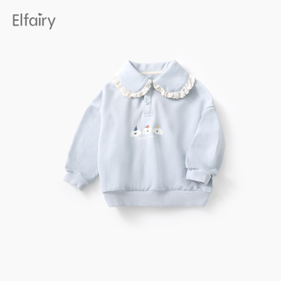 Elfairy女童卫衣宝宝春装可爱长袖T恤婴儿衣服儿童翻领上衣小清新