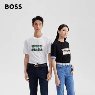 HUGO BOSS 男士24夏季新季元素艺术图案装饰棉质短袖T恤