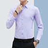 浅紫色衬衫男长袖春秋季纯色，商务休闲村杉衣韩版修身大码胖子衬衣