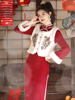 新中式红色旗袍2023冬季少女长袖加厚拜年服新年马甲唐装国风套装