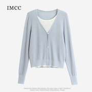 IMCC设计感小众气质假两件拼接长袖针织衫女春新修身显瘦毛衣上衣