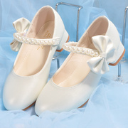 白色皮鞋女童公主鞋小学生礼服，合唱演出鞋软底，春秋儿童高跟女鞋子