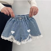 女童短裤夏季2023n韩版儿童牛仔裤薄款蕾丝花边爱心宝宝裤子