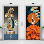 新中式电梯门装饰贴画自粘可移除贴纸翻新整张门贴入户玄关墙贴