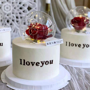 网红情人节水晶球蛋糕装饰玻璃罩生日饰品玫瑰花透明半圆球形摆件