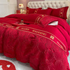 高档简约中式结婚四件套红色床单，被套全棉纯棉，新婚庆(新婚庆)床上用品婚房