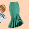 敲显白法式绿色鹿皮绒半身裙高级感女秋冬高腰鱼尾不对称过膝包裙