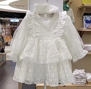 韩国童装 22春女宝超仙白色网纱连衣裙 儿童生日礼服公主裙B5