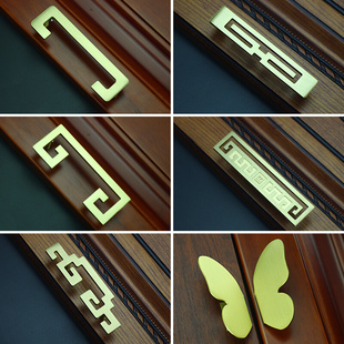 新中式工字系列黄铜家具拉手衣橱柜门，条把手衣柜子仿古单孔长拉手