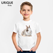 兔子熊猫图案莫代尔儿童T恤男童装短袖圆领可爱动物创意时尚宝宝
