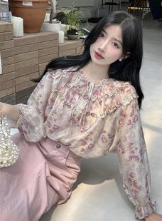 甜美韩系重工宫廷风时尚名媛气质复古蕾丝雪纺衬衫上衣很