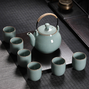 青瓷提梁泡茶壶大号功夫，茶具套装家用龙泉冰裂陶瓷大容量茶杯整套