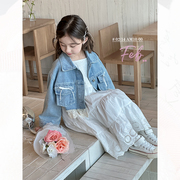 女童牛仔外套2025春季新款儿童韩系洋气上衣女孩蕾丝花边短款外套