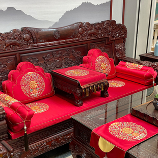 红木沙发坐垫定制新中式古典家具，坐垫圈椅太师椅刺绣防滑坐垫抱枕