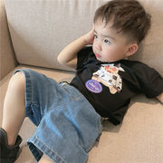 儿童短袖卡通套装小童棉卡通T恤男宝宝夏季牛仔短裤两件套