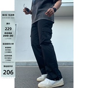 anywear透气直筒长裤，男夏季宽松纯棉cleanfit口袋，黑色微喇工装裤