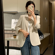 米色西装外套女小个子短款2024春夏季韩版高级感七分袖薄西服