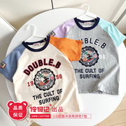夏款日系中小男女儿童装可爱全棉DB圆圈冲浪熊拼色T恤