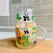 高硼硅玻璃杯创意熊猫印花一人饮办公旅行学校耐高温水杯女男通用
