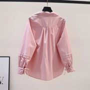 粉色纯棉衬衫女2023年秋季设计感文艺，气质小清新时尚洋气衬衣