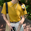 圆领短袖t恤女2024年夏季纯色正肩体恤，休闲宽松黄色半袖上衣