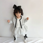 春秋装套装0-2岁女宝宝公主气质名媛长袖上衣裙摆哈衣两件套装