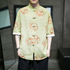 夏季中国风复古短袖中式青年休闲衬衫，男士中山装唐装古风汉服衬衣