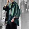 墨绿色七分袖衬衫男夏季高级感设计小众，痞帅短袖衬衣dk领带制服jk