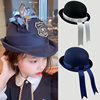 韩国女童礼帽秋冬季2023洋气时髦公主英伦蝴蝶结儿童毛呢帽子