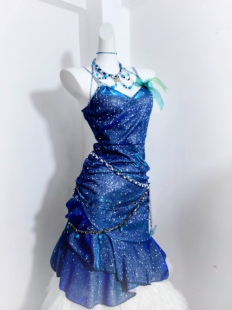 蓝色大海的传说原创蓝偏光绿色昭和公主性感包臀鱼尾连衣裙礼服裙